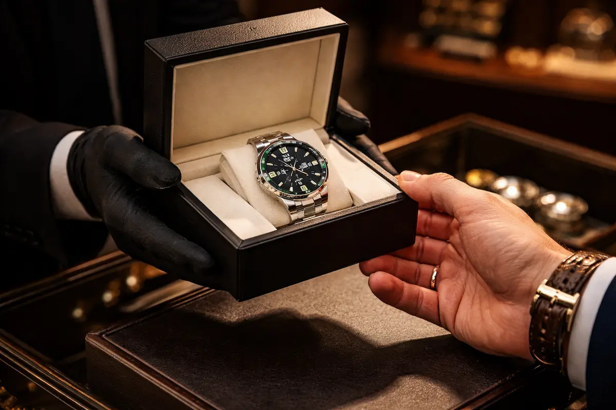 a person handing a luxury watch to another