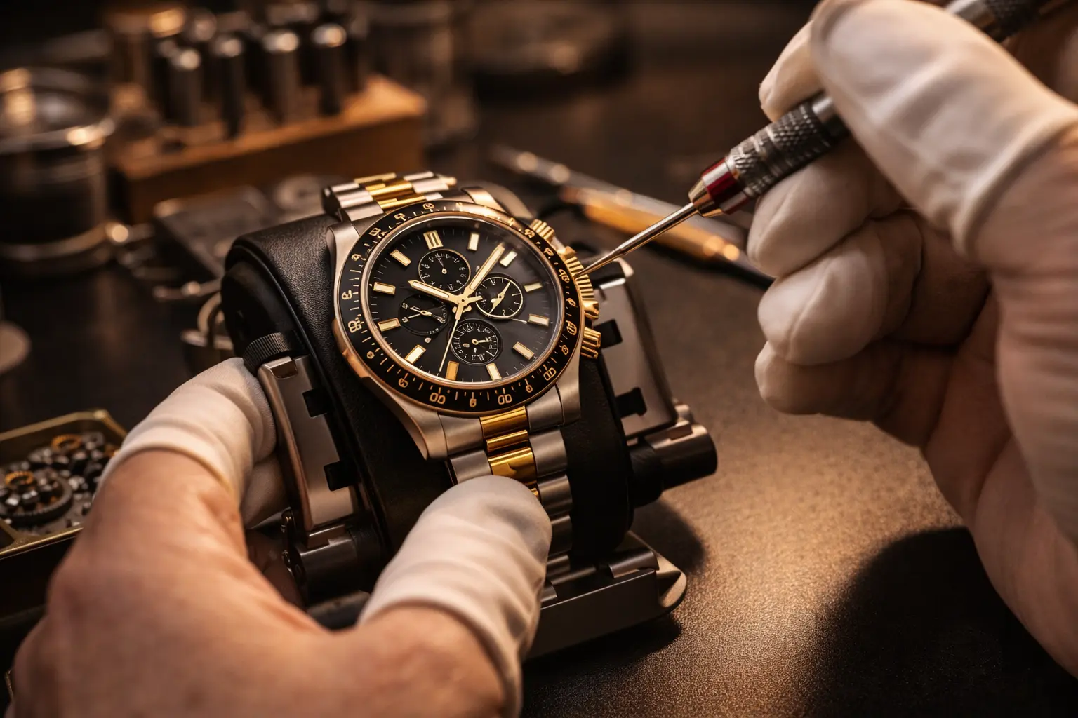 person servicing watch